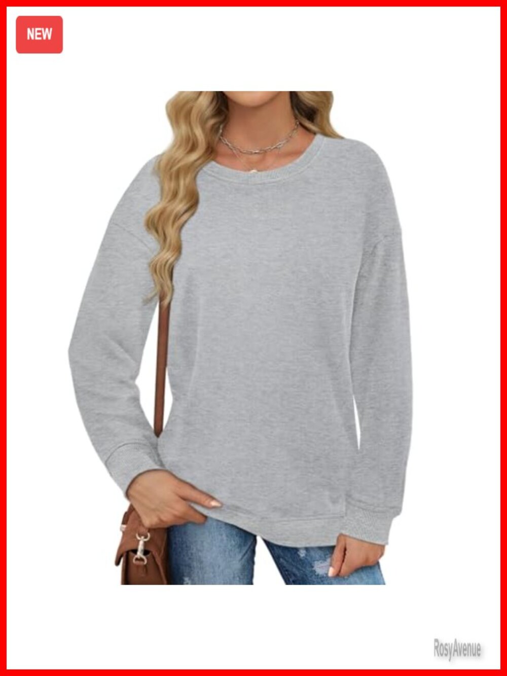 Cotton Long Sleeve Crewneck Sweatshirt Oversized Fit Side Slits High Low Hem